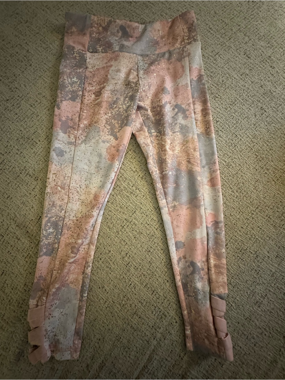 Justice Pink and Gray Printed Leggings with Ruffle Trim